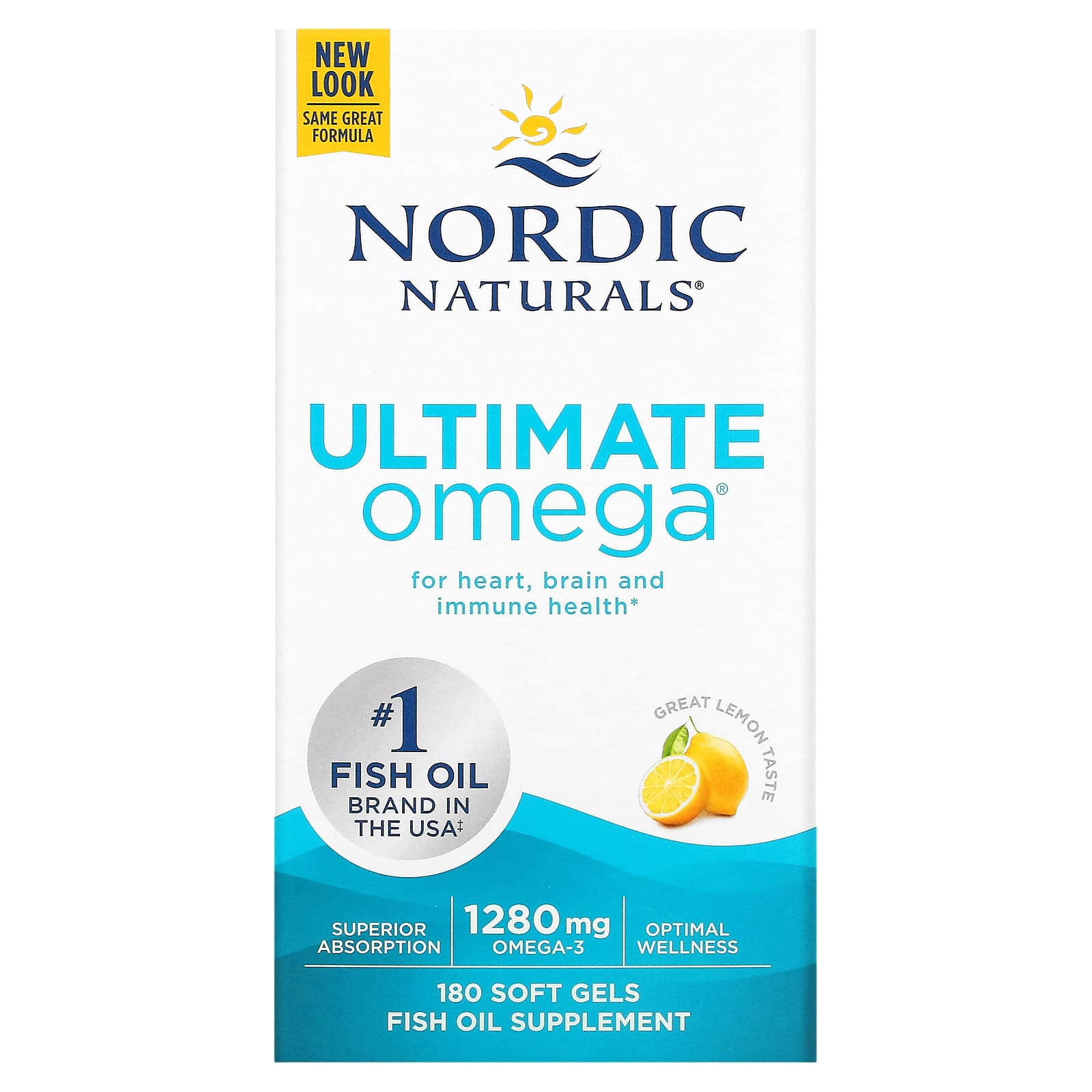 Nordic Naturals, Ultimate Omega, Lemon, 180 Soft Gels (640 mg per Soft Gel) - Image 1