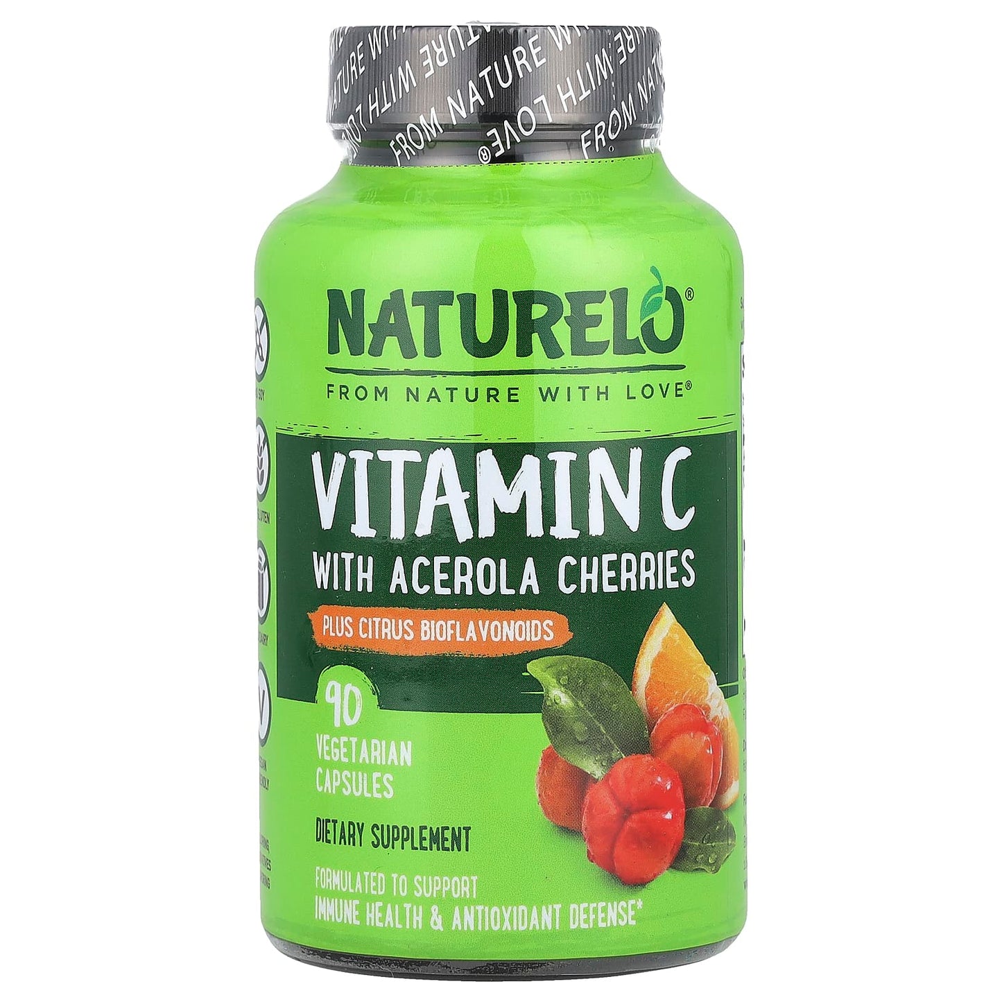 NATURELO, Vitamin C With Acerola Cherries Plus Citrus Bioflavonoids, 90 Vegetarian Capsules - Image 1