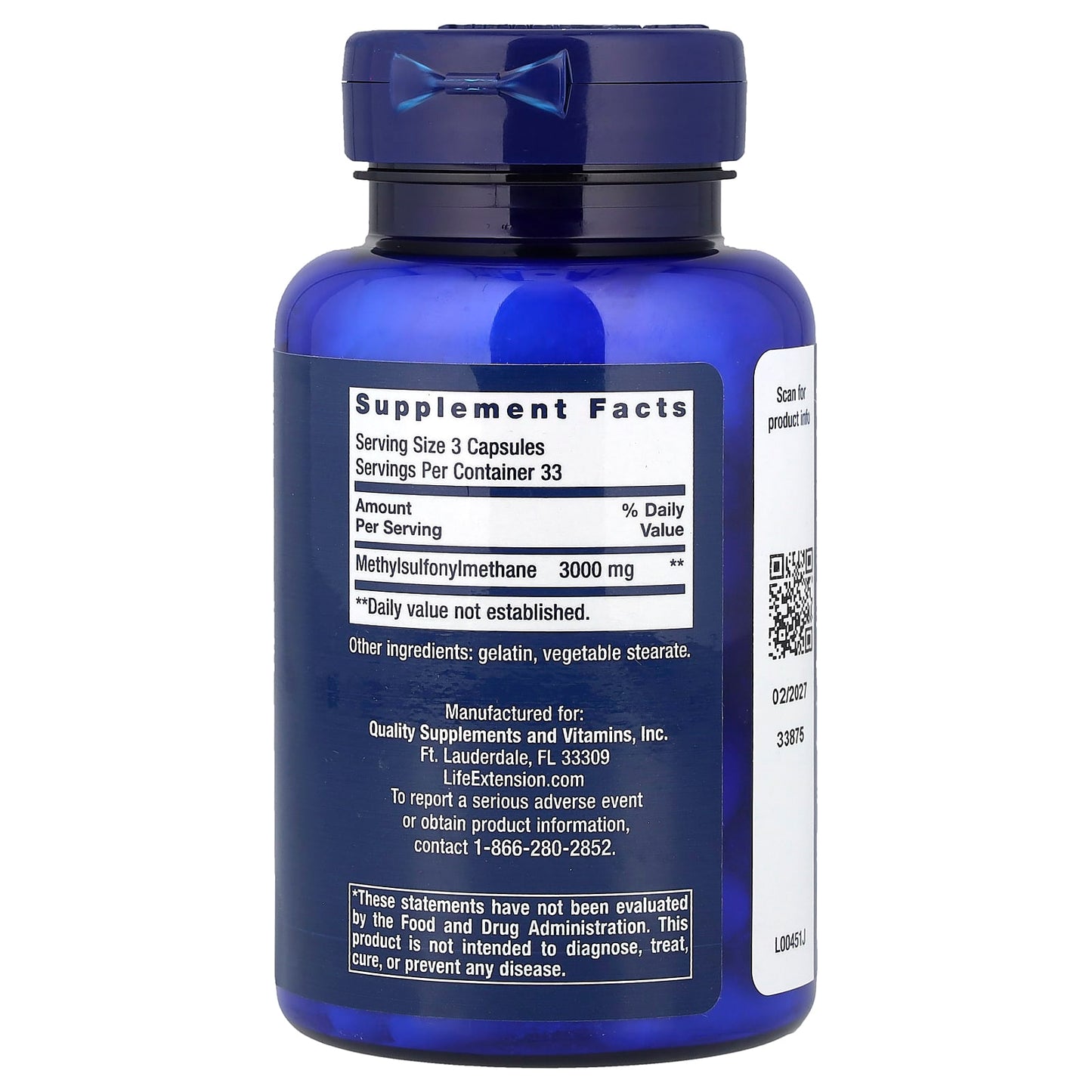 Life Extension, MSM, 100 Capsules (1,000 mg per Capsule) - Image 2