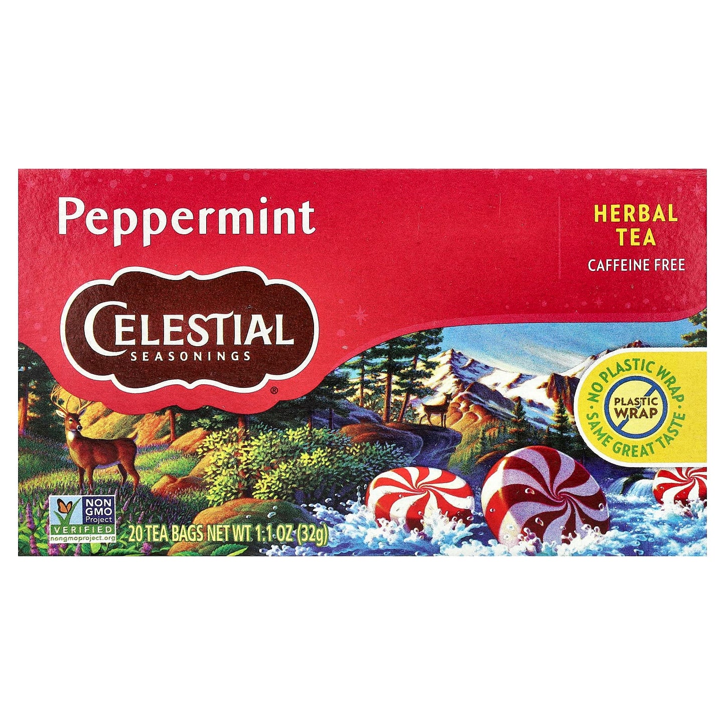 Celestial Seasonings Peppermint Herbal Tea, Caffeine-Free, 20 Tea Bags - Image 1