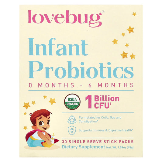 LoveBug Probiotics, Infant Probiotics, 0-6 Months, 1 Billion CFU, 30 Single Serve Stick Packs, 0.05 oz (1.5 g) Each - Image 1