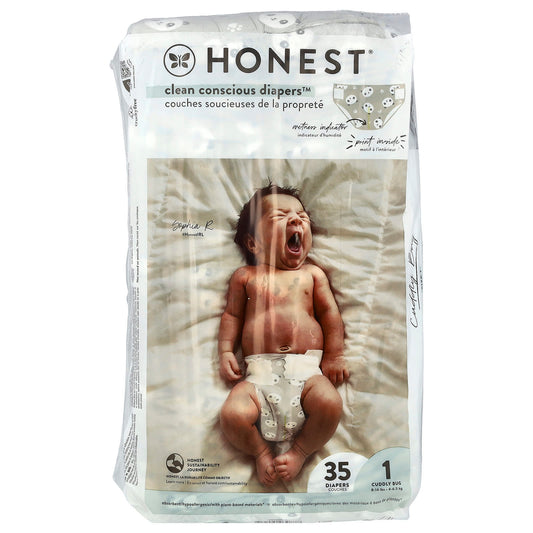 The Honest Company, Clean Conscious Diapers™, Size 1, 8-14 lbs, Pandas, 35 Diapers - Image 1