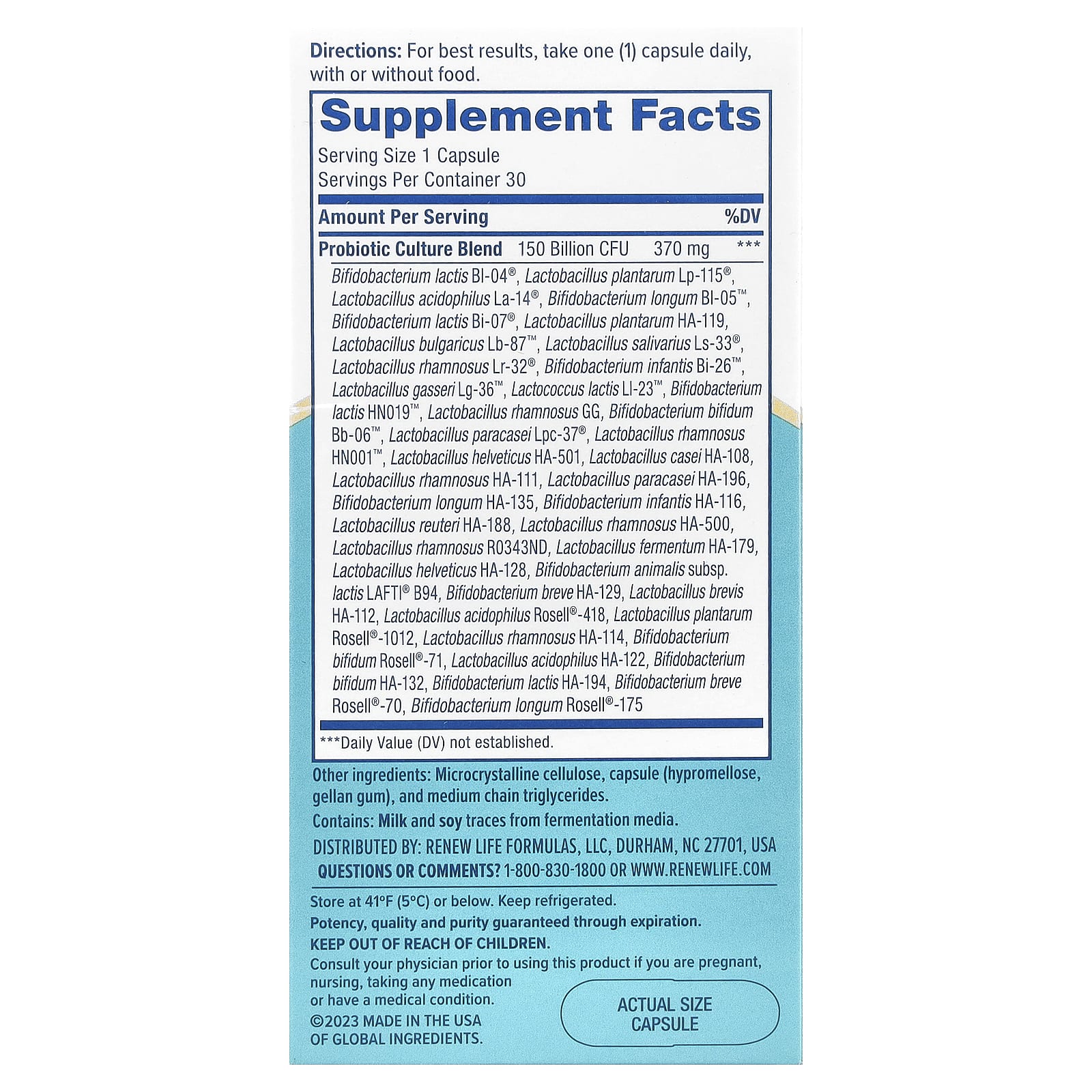 Renew Life, Ultimate Care Digestive Probiotic, 150 Billion CFU, 30 Vegetarian Capsules - Image 2