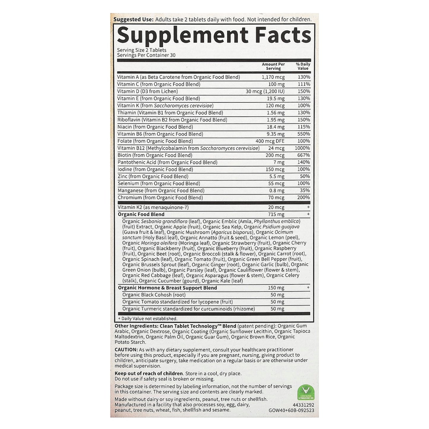 Garden of Life Women's Multi 40+, 60 Vegan Tablets - USDA Organic & Non-GMO - Image 2