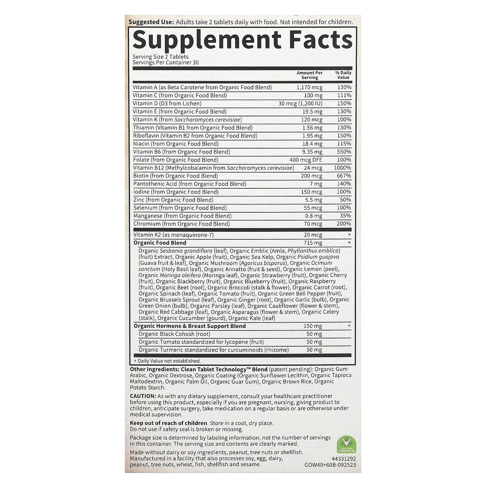 Garden of Life Women's Multi 40+, 60 Vegan Tablets - USDA Organic & Non-GMO - Image 2