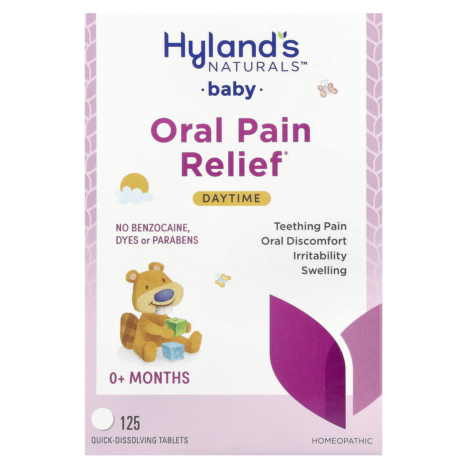 Hyland's Naturals, Baby, Oral Pain Relief, Daytime, 0+ Months, 125 Quick-Dissolving Tablets