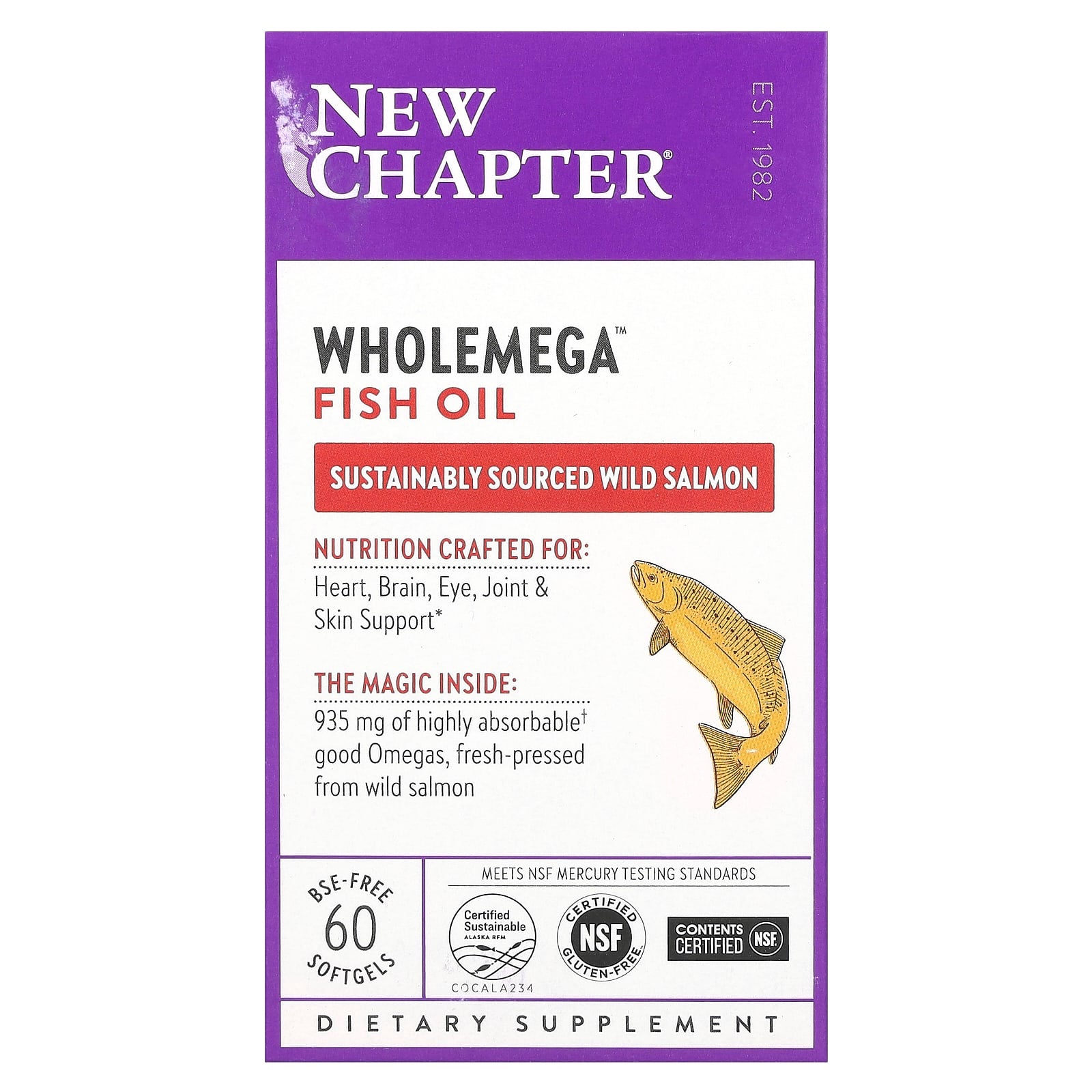 New Chapter, Wholemega Fish Oil, 60 Softgels - Image 1