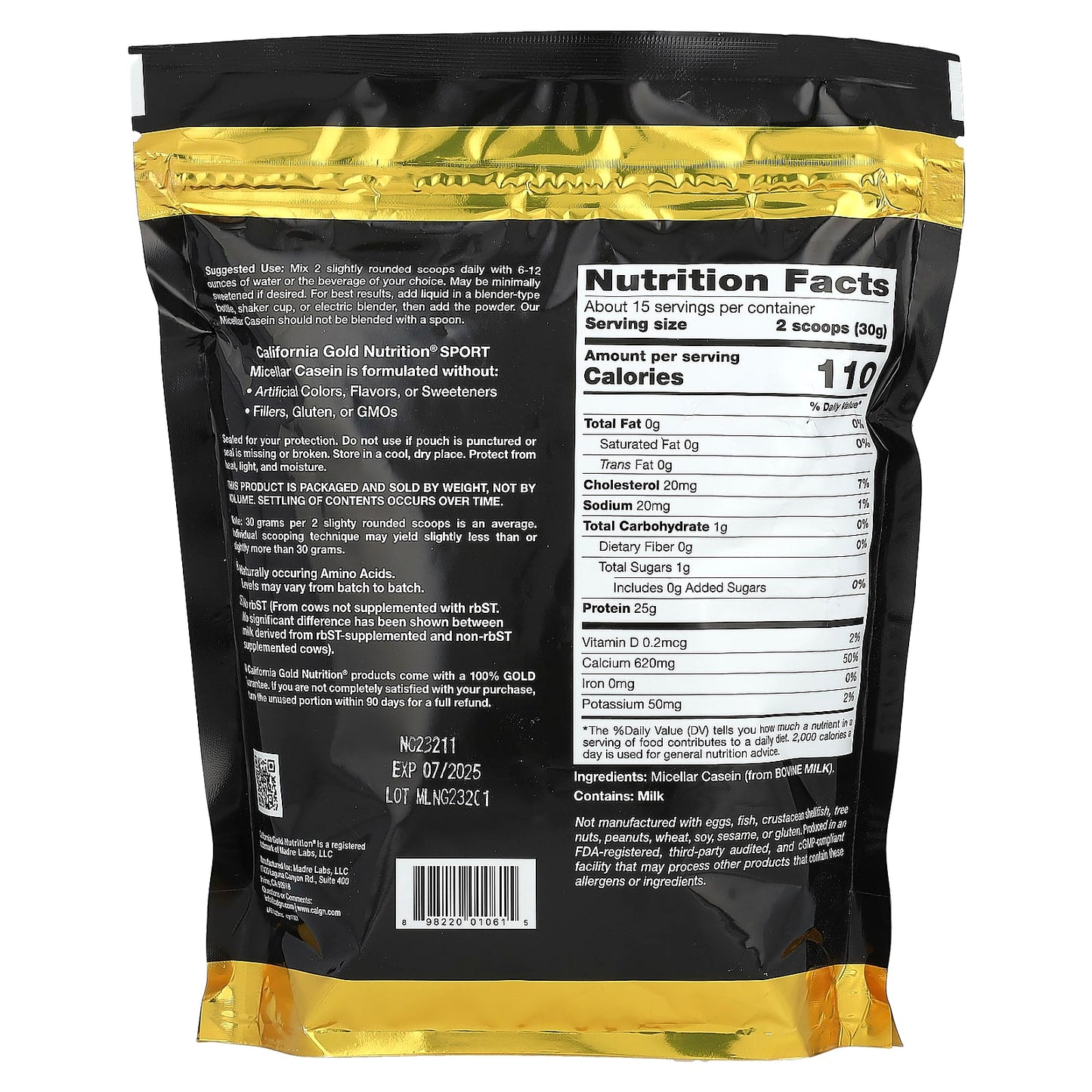 <strong>California Gold Nutrition Micellar Casein</strong> - 25g Protein, Unflavored, Slow Absorption - Image 2