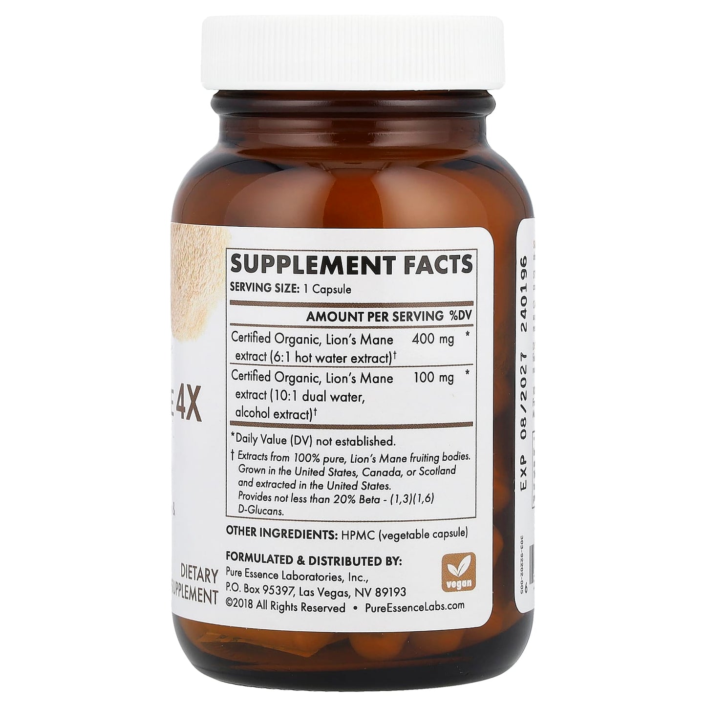 Pure Essence, MyPure™, Lion's Mane 4X, Ultra Strength, 60 Vegi-Caps - Image 2