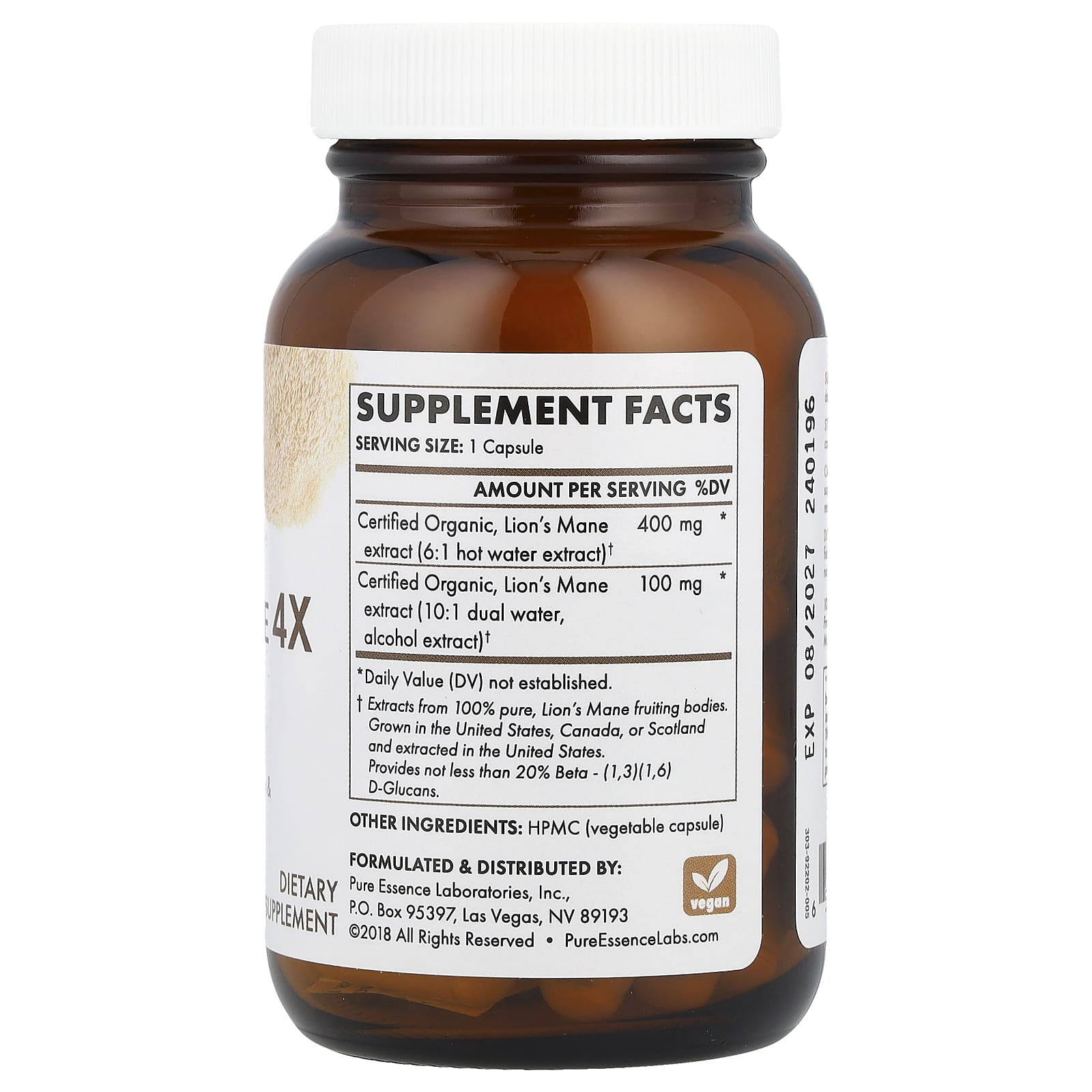 Pure Essence, MyPure™, Lion's Mane 4X, Ultra Strength, 60 Vegi-Caps - Image 2