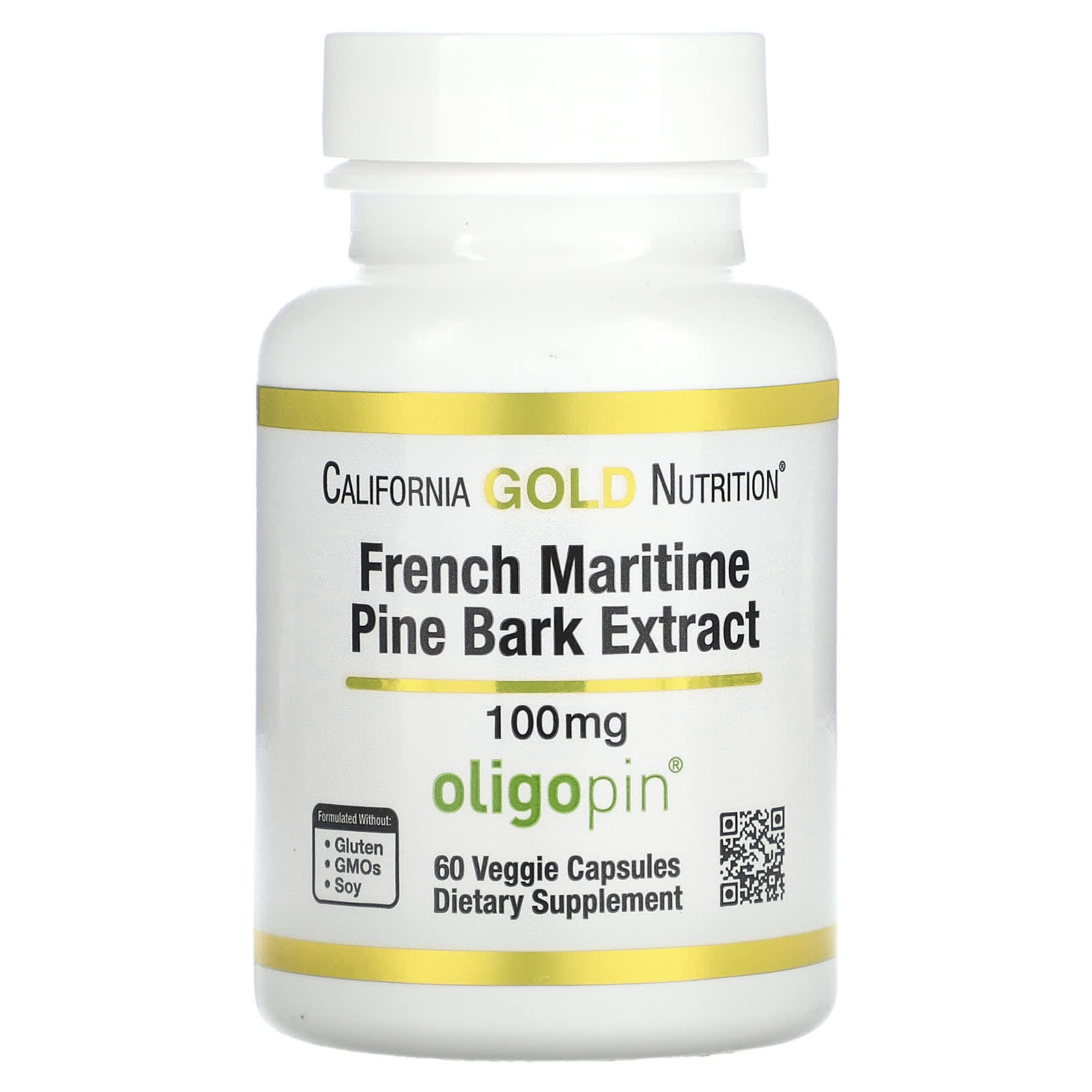 French Maritime Pine Bark Extract by California Gold Nutrition - 100mg, 60 Capsules - Image 1