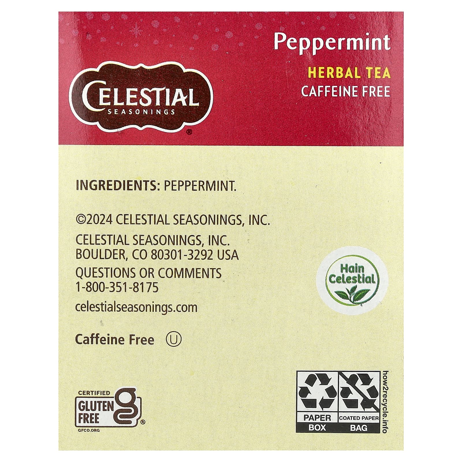 Celestial Seasonings Peppermint Herbal Tea, Caffeine-Free, 20 Tea Bags - Image 2