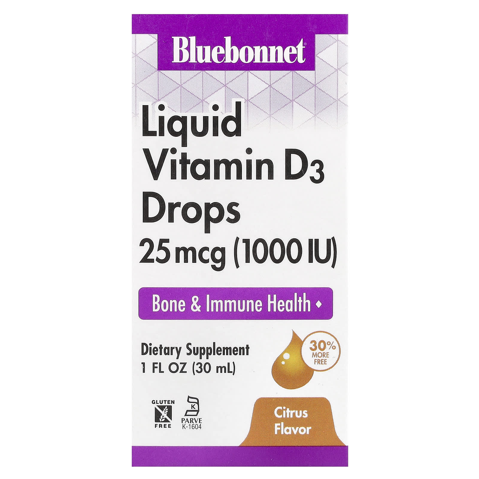 Bluebonnet Liquid Vitamin D3 Drops 25 mcg (1000 IU) for Immune & Bone Health - Image 1
