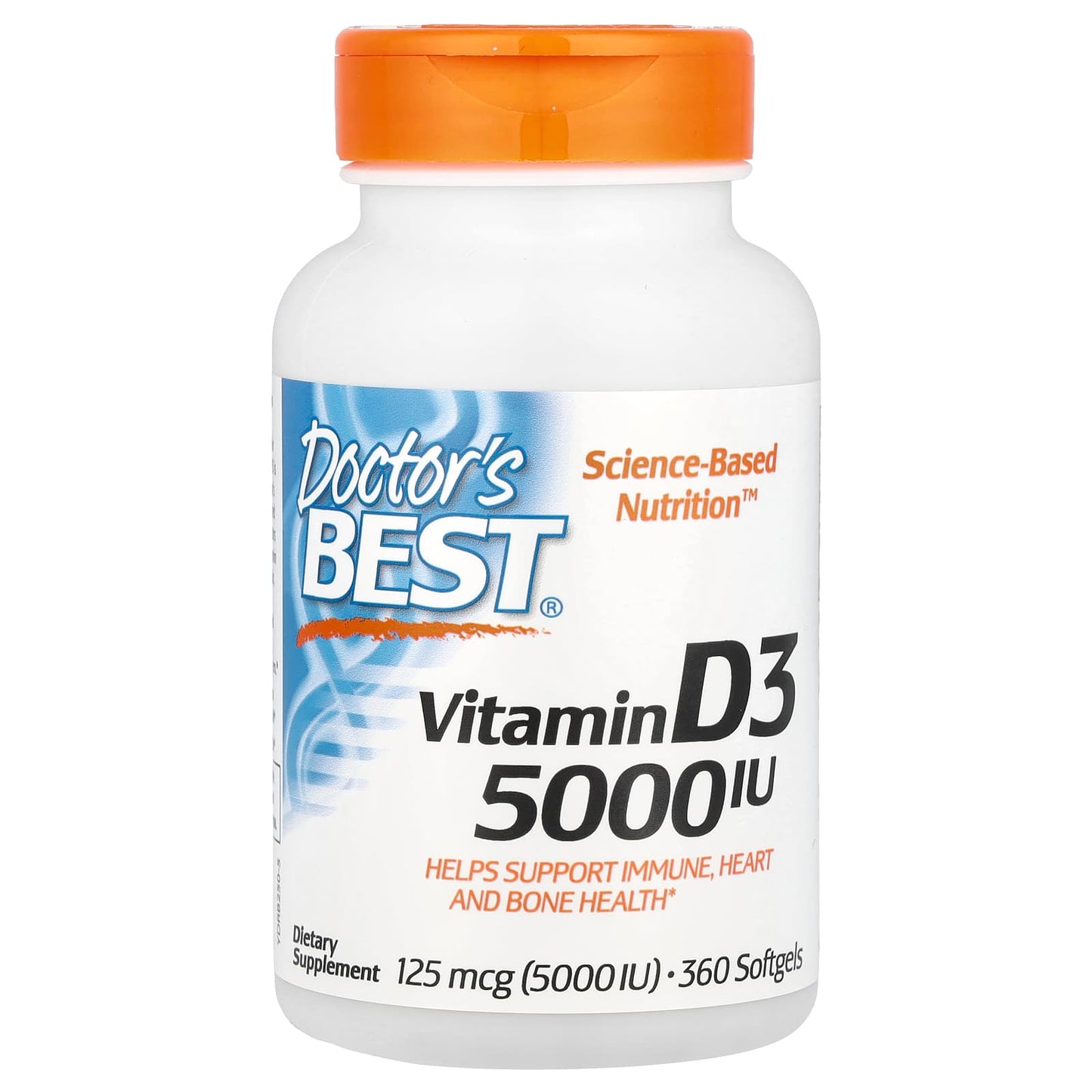 Doctor's Best Vitamin D3 5000 IU 360 Softgels Non-GMO Gluten Free - Image 1