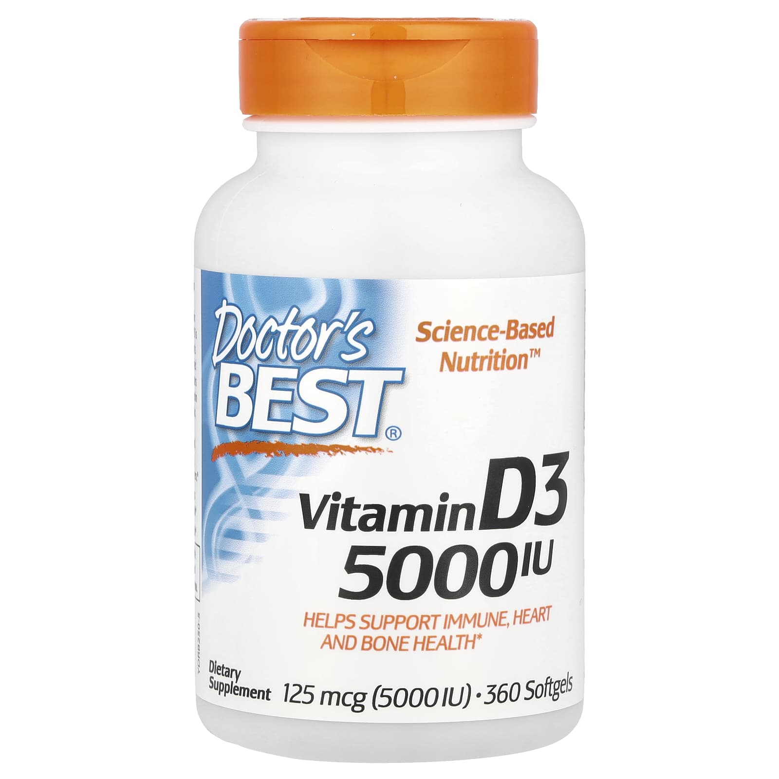 Doctor's Best Vitamin D3 5000 IU 360 Softgels Non-GMO Gluten Free - Image 1
