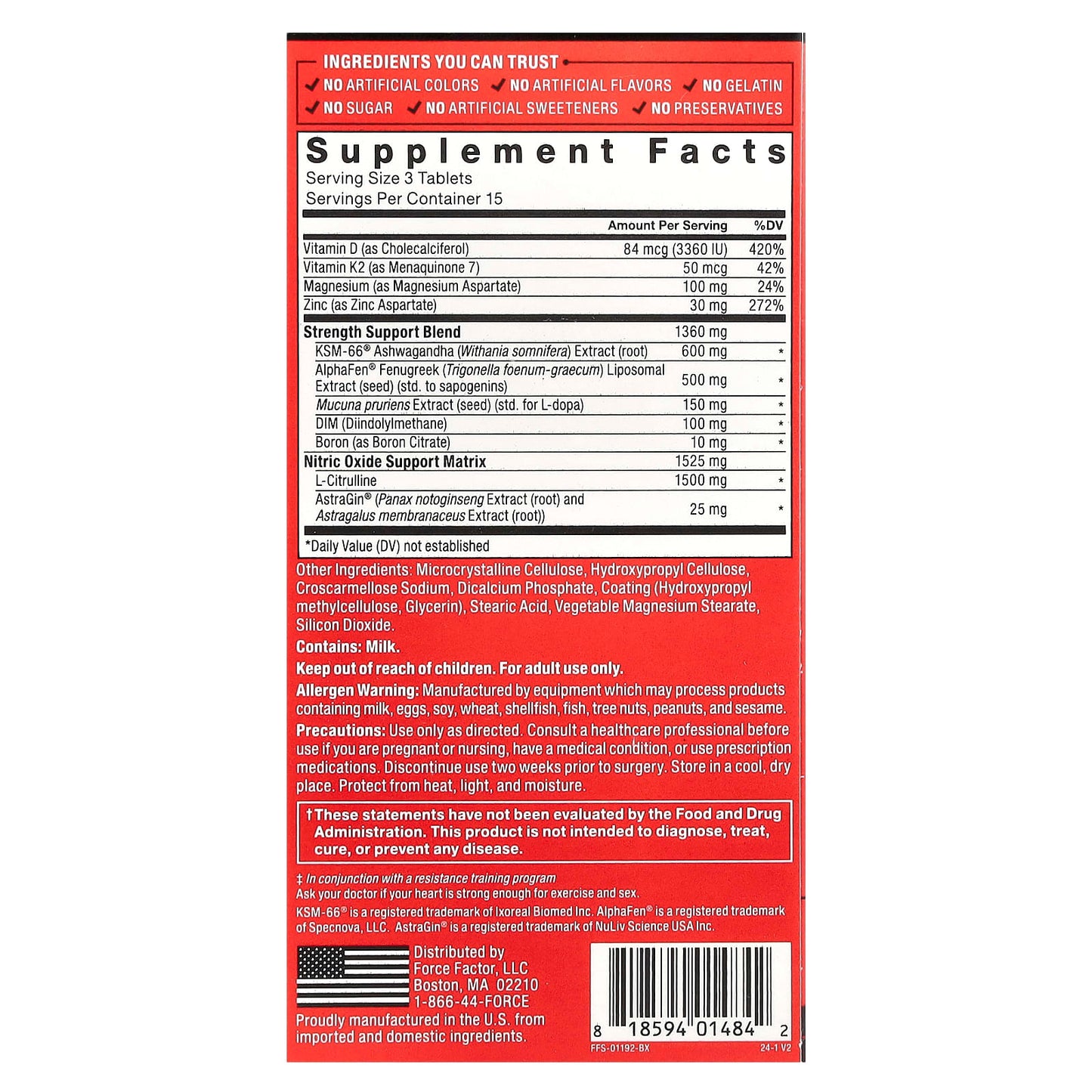 Boost Testosterone with Force Factor Test X180 Supreme, 45 Tablets - Image 2
