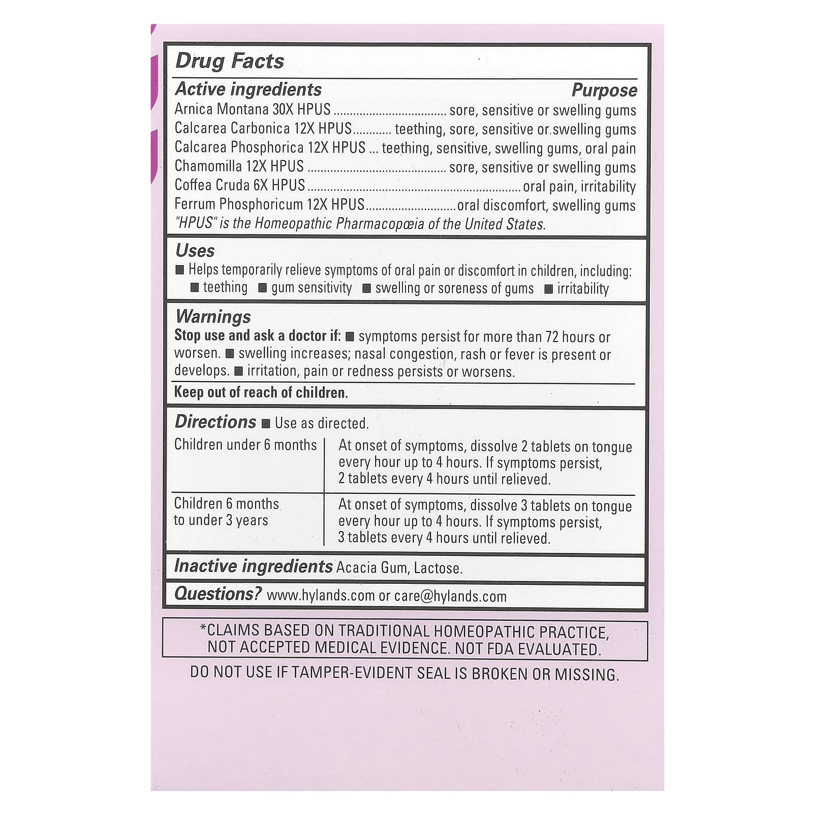 Hyland's Naturals, Baby, Oral Pain Relief, Daytime, 0+ Months, 125 Quick-Dissolving Tablets