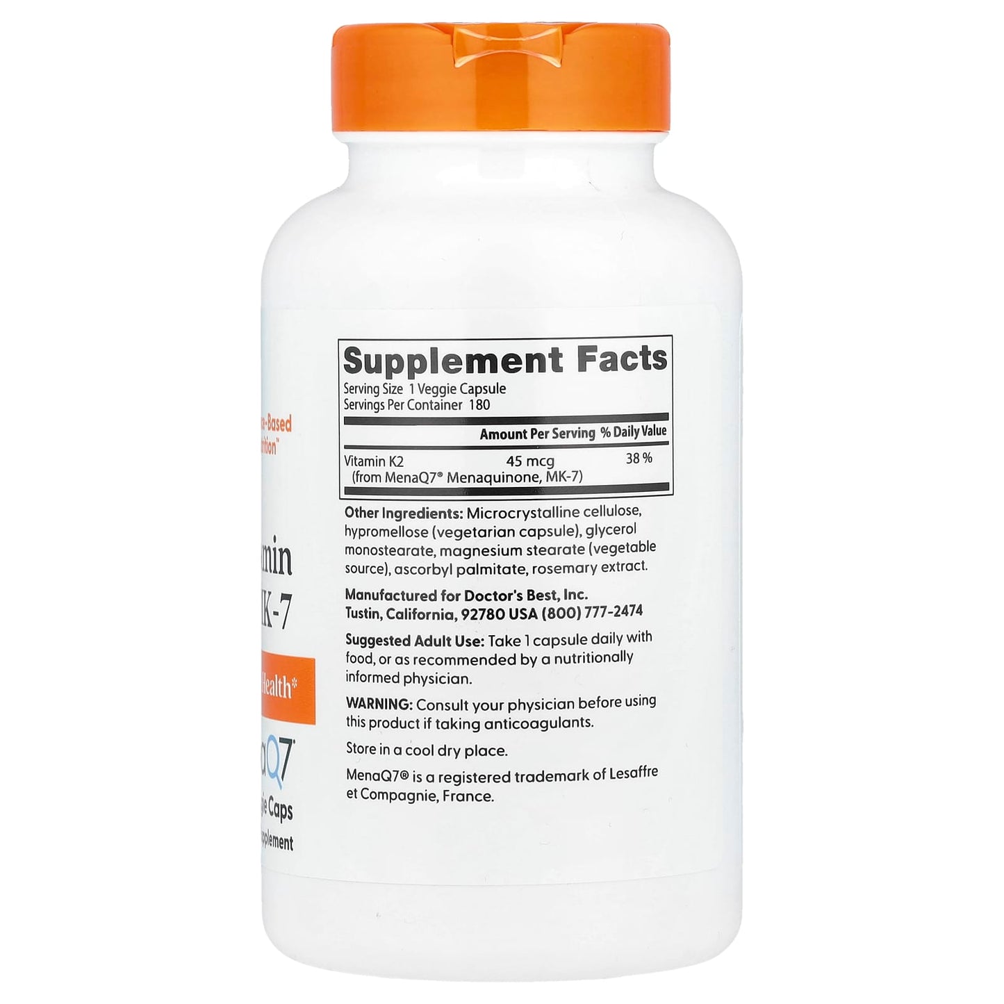 Vitamin K2 MK-7 45 mcg, 180 Capsules for Bone & Tissue Health - Image 2