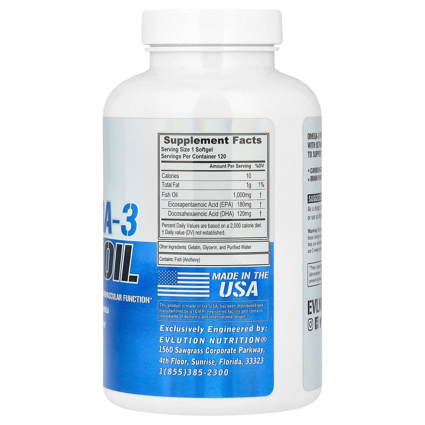EVLution Nutrition Omega-3 Fish Oil 1,000 mg per 120 Softgels - Image 2