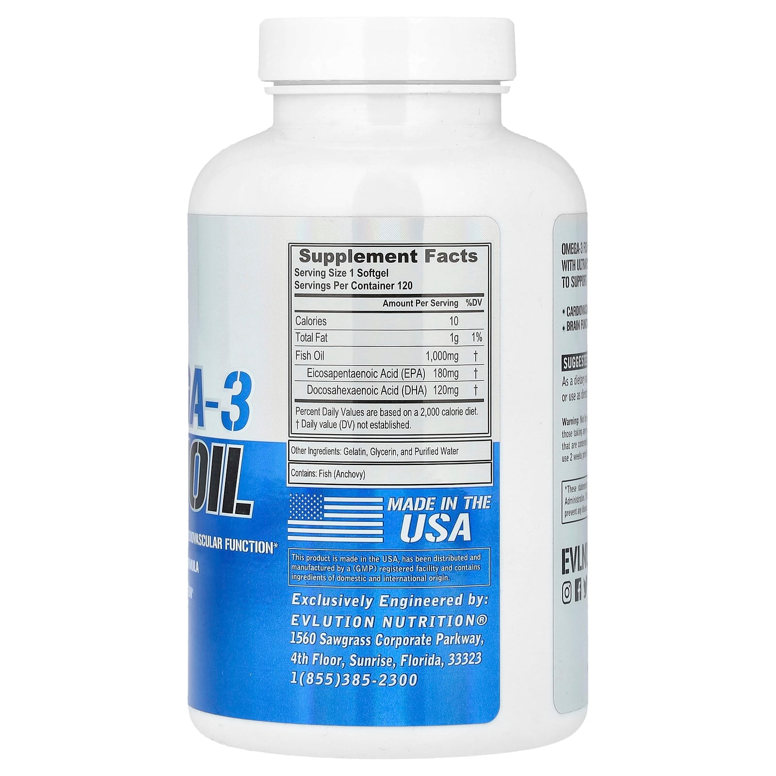 EVLution Nutrition Omega-3 Fish Oil 1,000 mg per 120 Softgels - Image 2