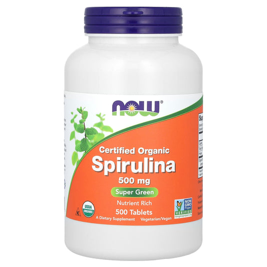 NOW Foods, Certified Organic Spirulina, 500 mg, 500 Tablets - Image 1