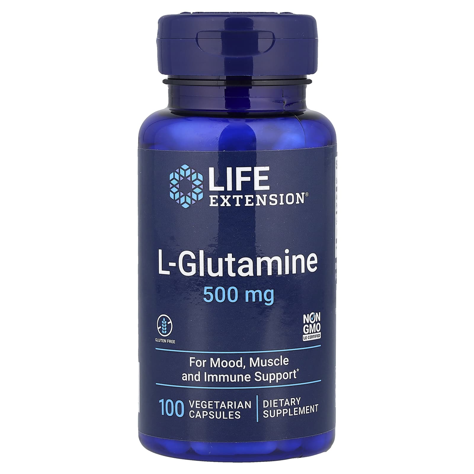 Life Extension, L-Glutamine, 500 mg, 100 Vegetarian Capsules - Image 1