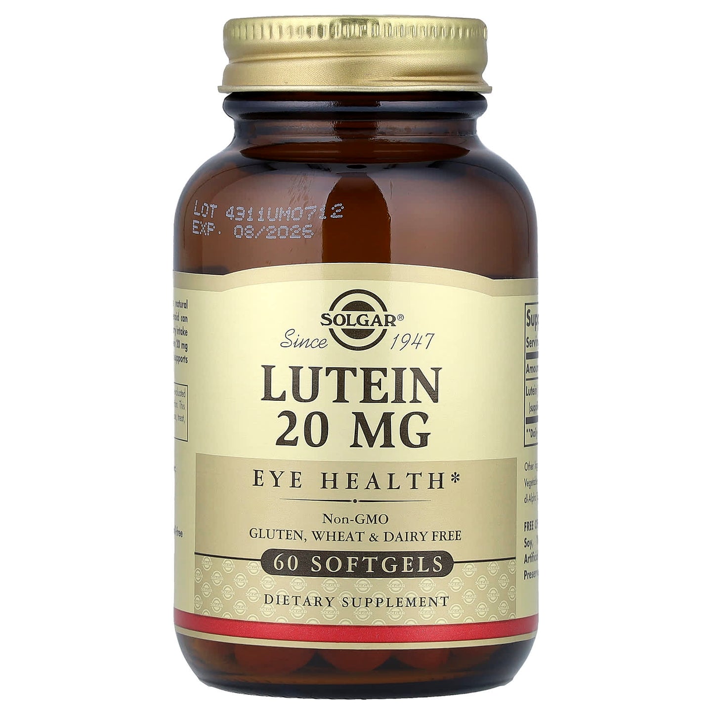 Solgar, Lutein, 20 mg, 60 Softgels - Image 1