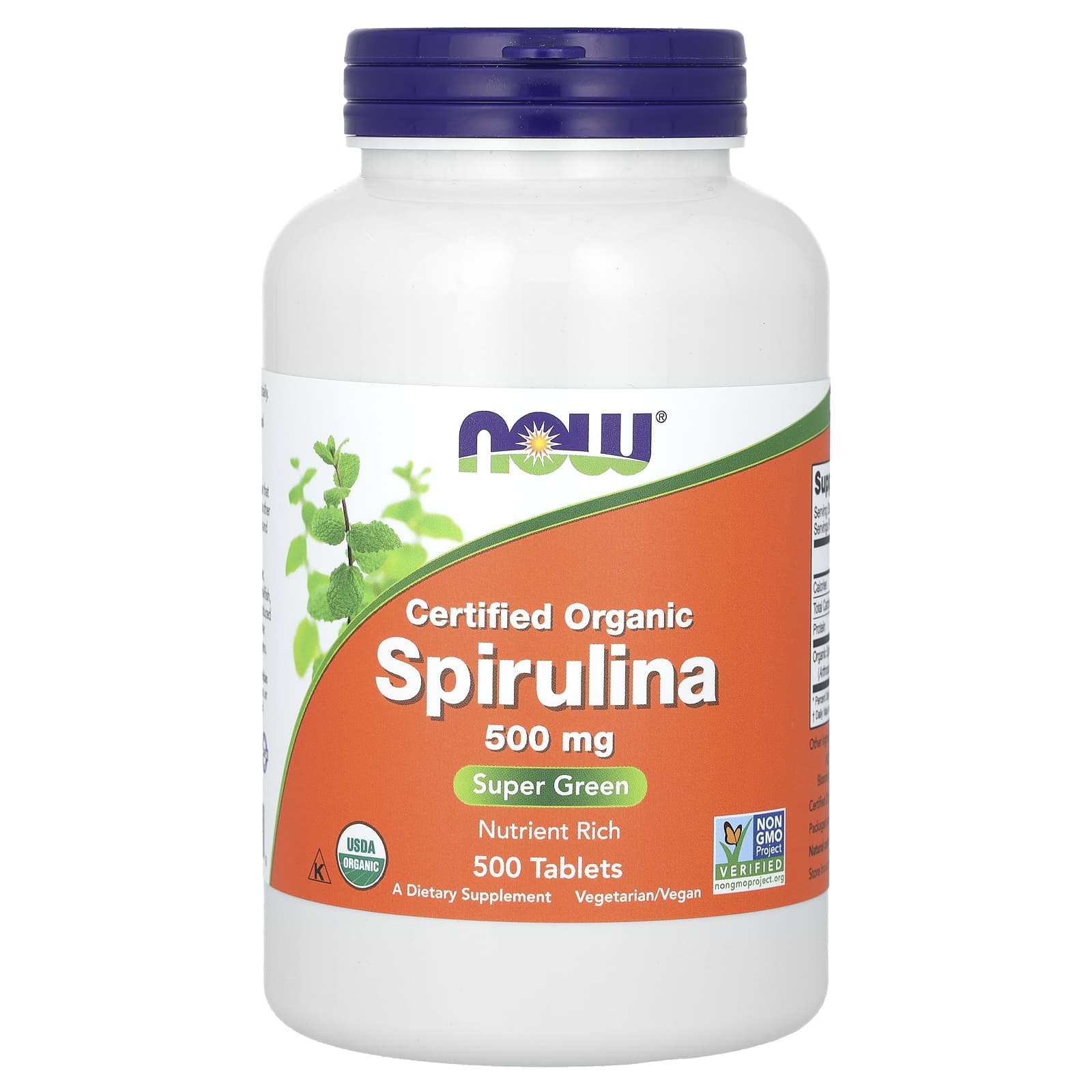 NOW Foods, Certified Organic Spirulina, 500 mg, 500 Tablets - Image 1