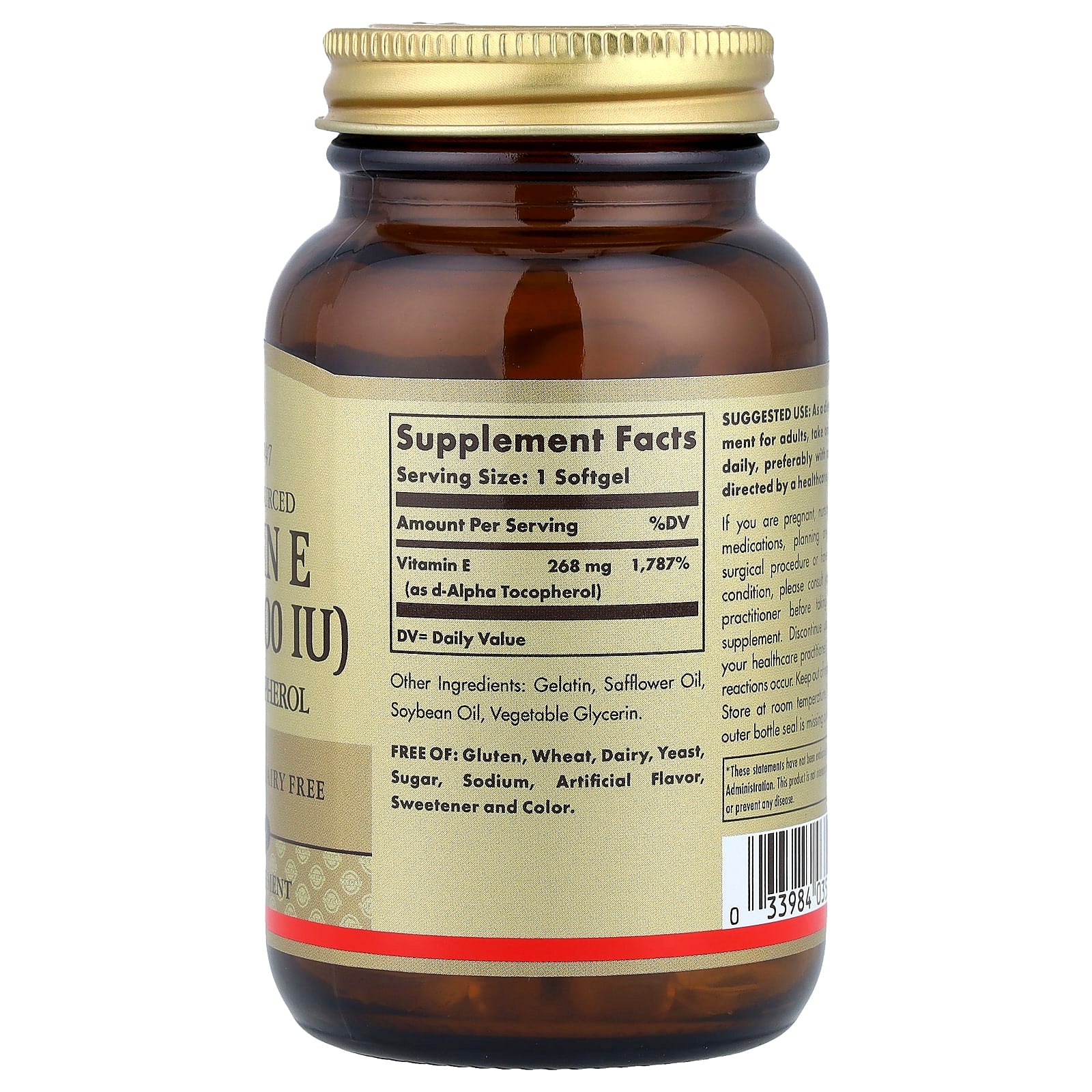 Solgar, Vitamin E, 268 mg (400 IU), 100 Softgels - Image 2