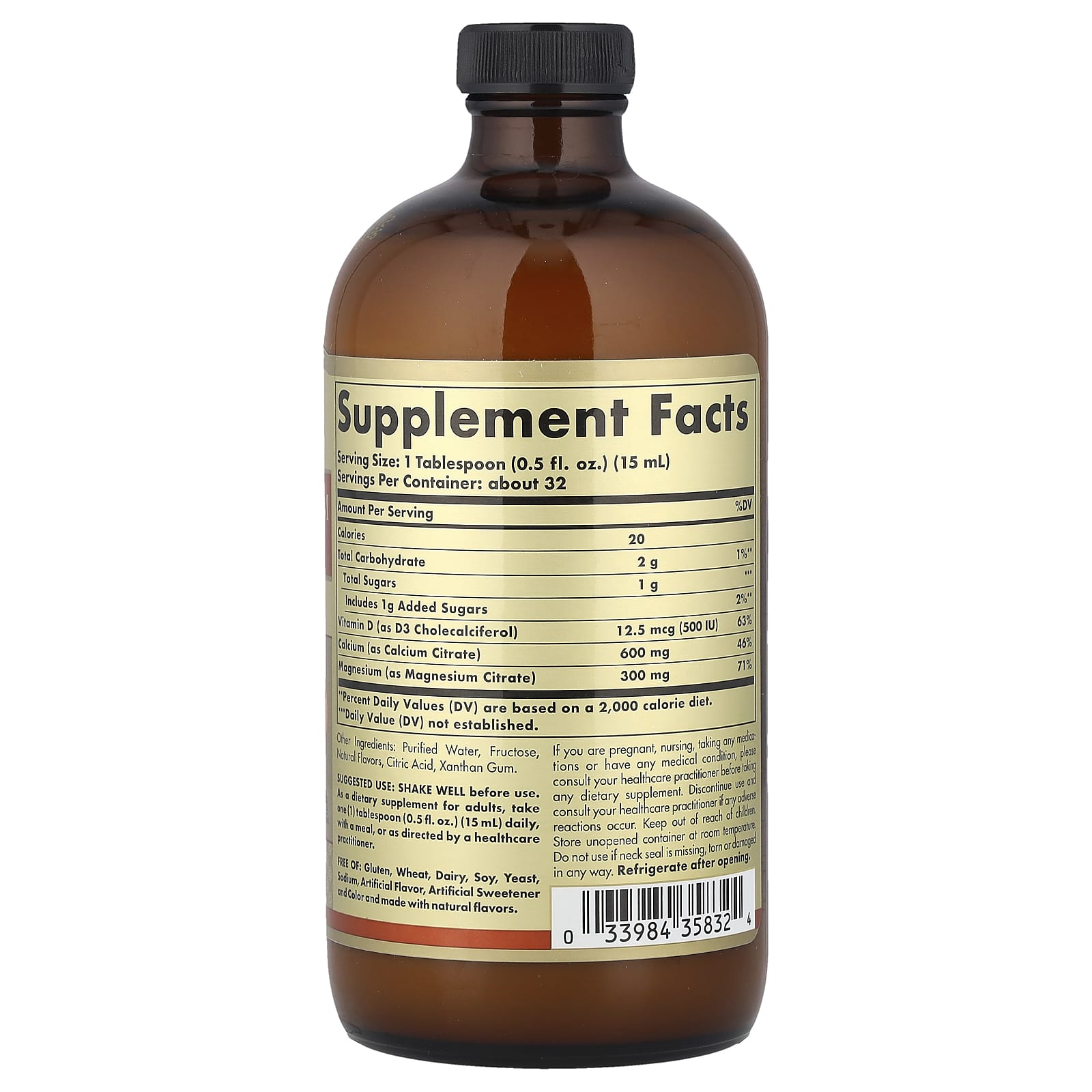 Solgar, Liquid Calcium Magnesium Citrate with Vitamin D3, Orange-Vanilla, 16 fl oz (473 ml) - Image 2