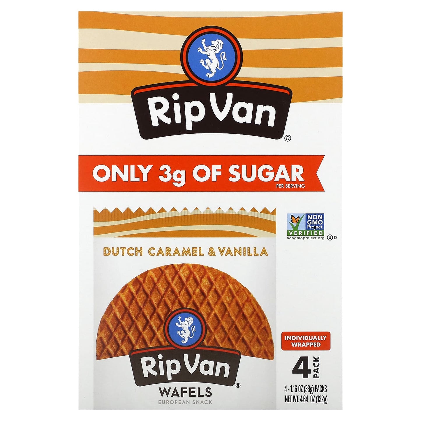 Rip Van Wafels, Dutch Caramel & Vanilla, 4 Pack, 1.16 oz (33 g) Each - Image 1