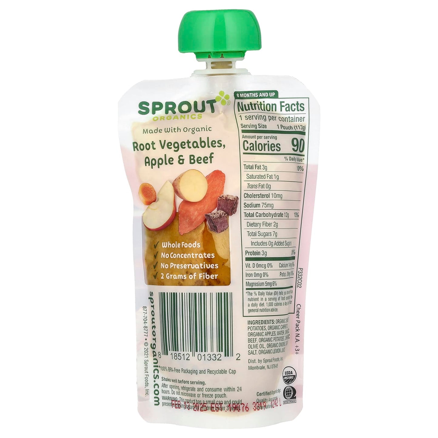 Sprout Organics, Baby Food, 8 Months & Up, Protein, Organic Root Vegetables, Apple & Beef, 4 oz (113 g) - Image 2