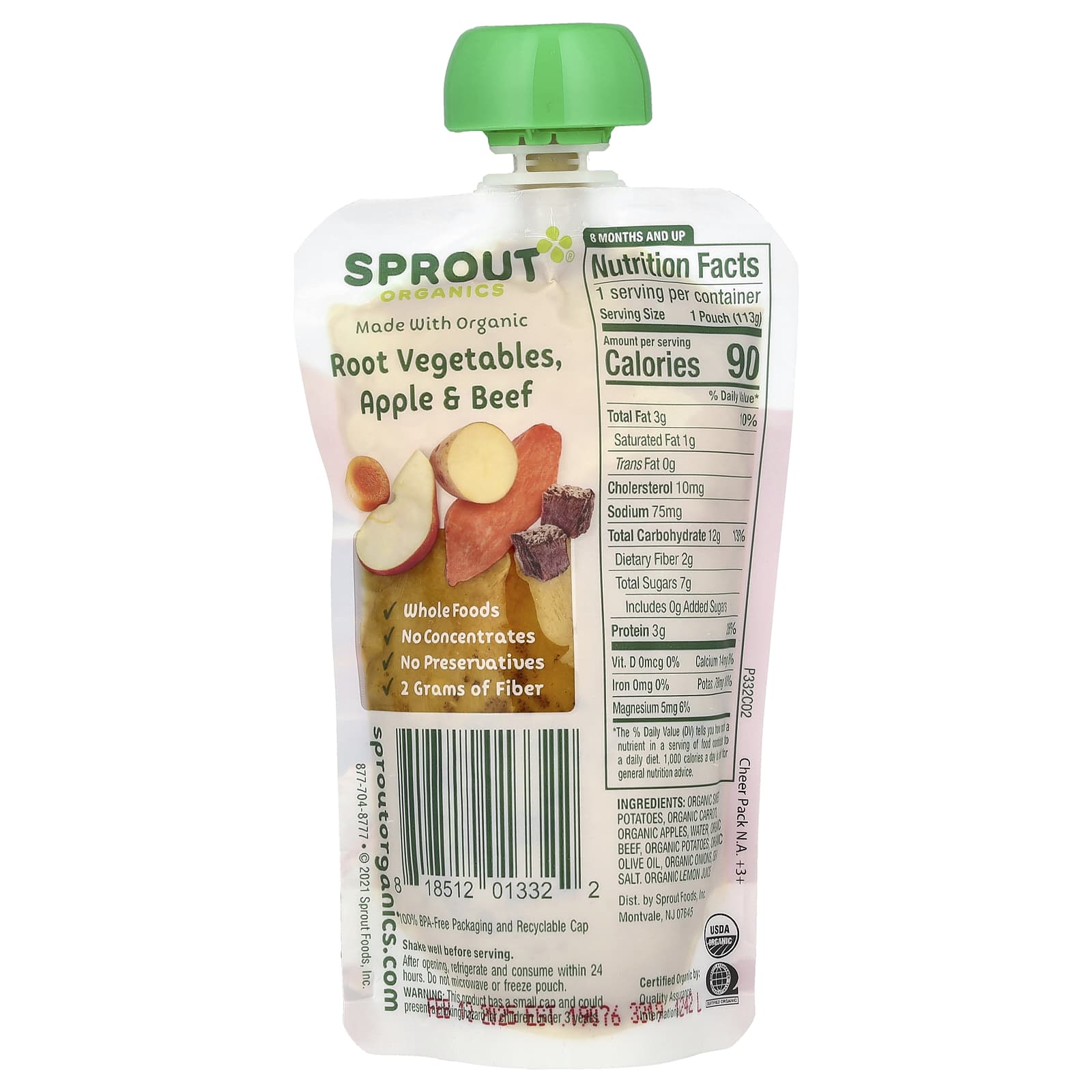 Sprout Organics, Baby Food, 8 Months & Up, Protein, Organic Root Vegetables, Apple & Beef, 4 oz (113 g) - Image 2