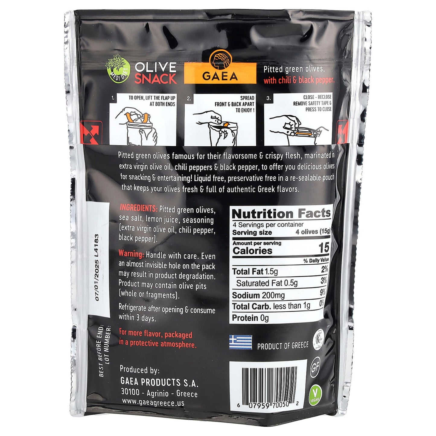Crunchy Green Olives in Spicy Chili & Black Pepper by Gaea, 2.3 oz - Image 2