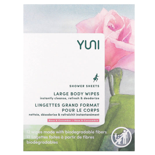 Yuni Beauty, Shower Sheet, Rose & Cucumber, 12 Wipes - Image 1