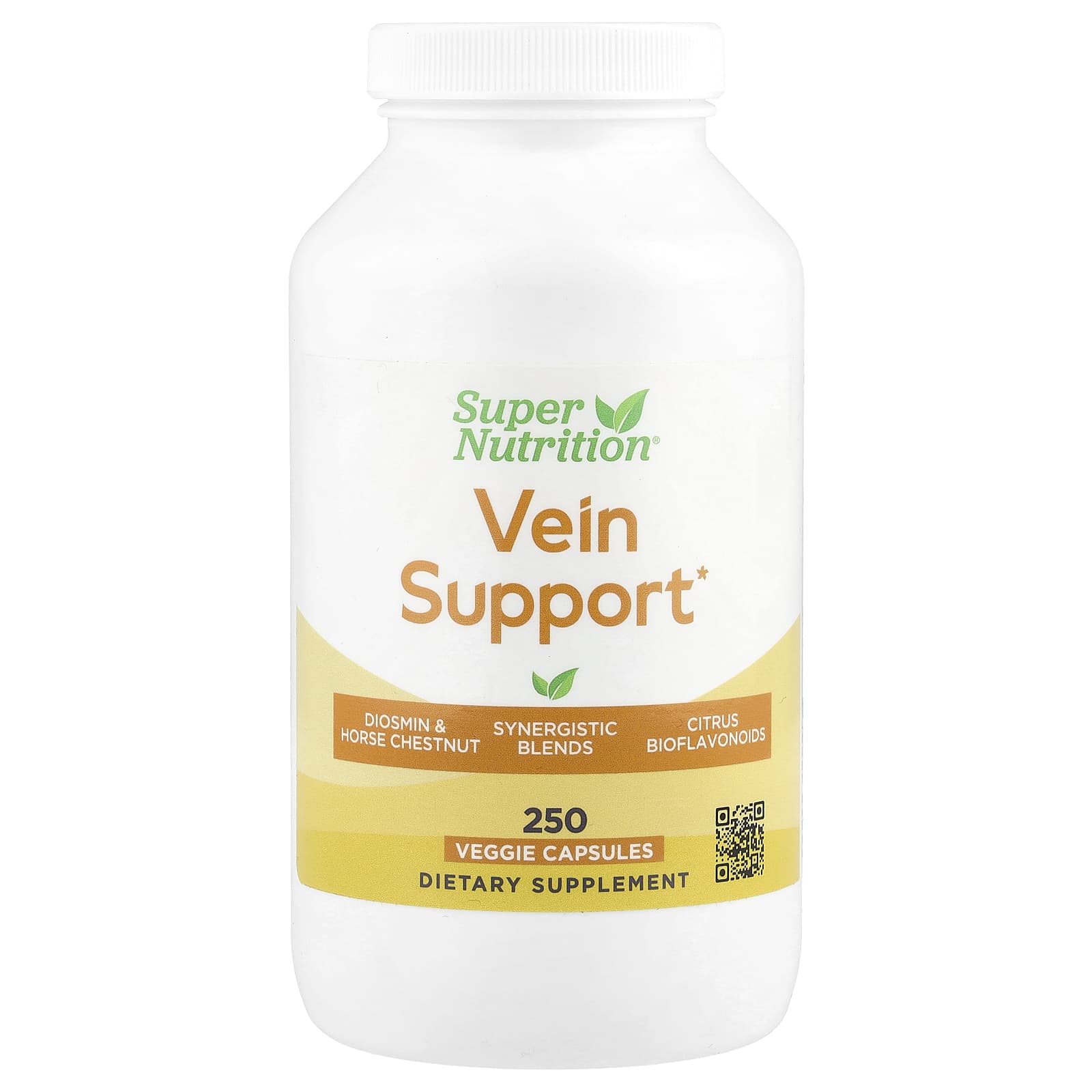 Vein Support Formula with Diosmin, Butcher's Broom & More - 250 Veggie Capsules - Image 1