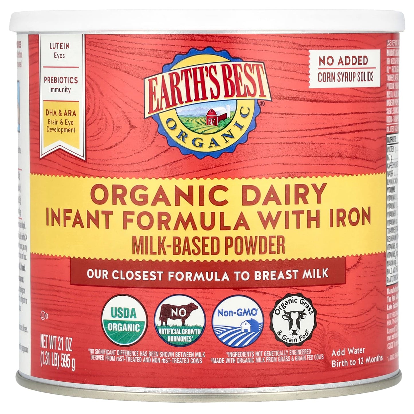 Earth's Best Organic Dairy Infant Formula with Iron, 595g, USDA Organic - Image 1