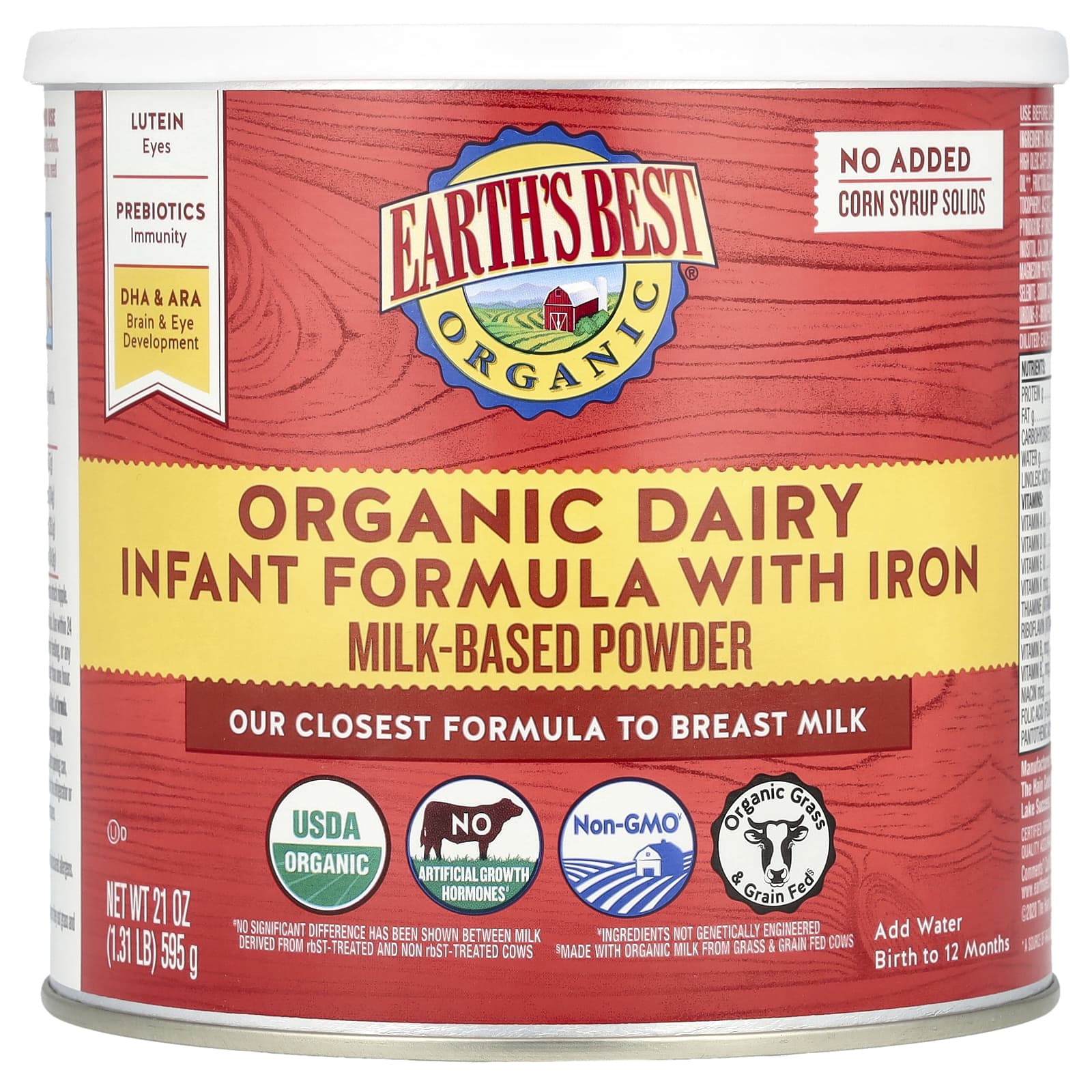 Earth's Best Organic Dairy Infant Formula with Iron, 595g, USDA Organic - Image 1