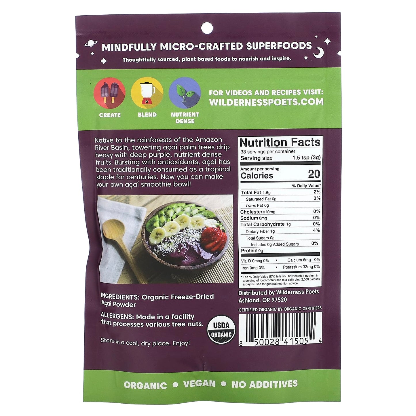 Wilderness Poets, Organic Brazilian Acai  Berry Powder, 3.5 oz (99 g) - Image 2