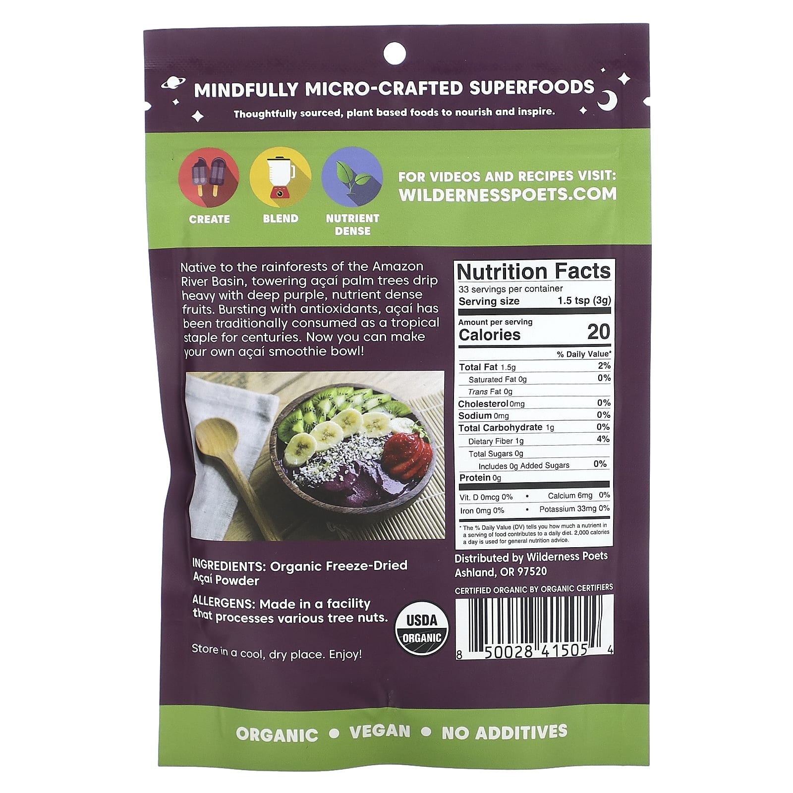 Wilderness Poets, Organic Brazilian Acai  Berry Powder, 3.5 oz (99 g) - Image 2