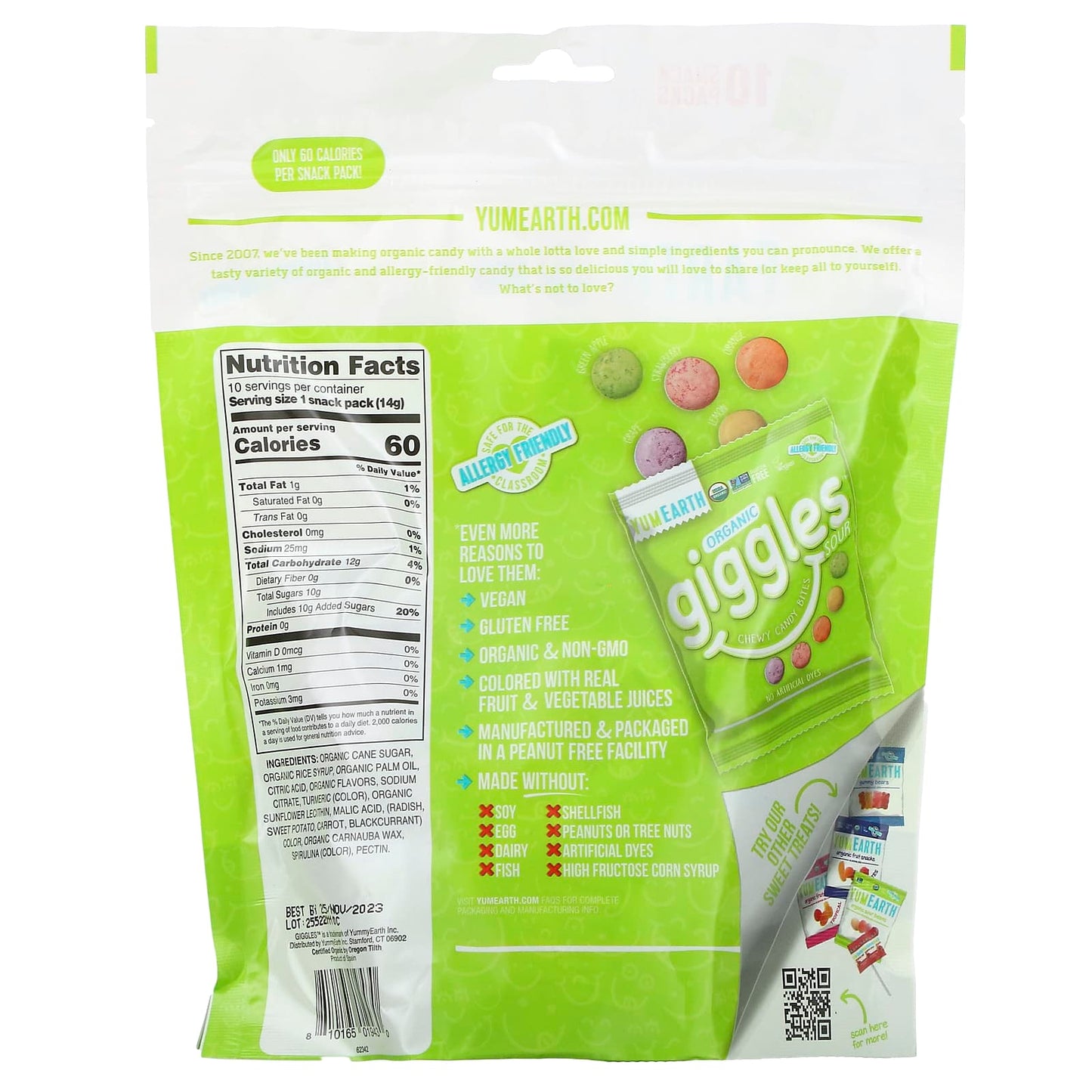 YumEarth, Organic Giggles, Sour, 10 Snack Packs, 0.5 oz (14 g) Each - Image 2