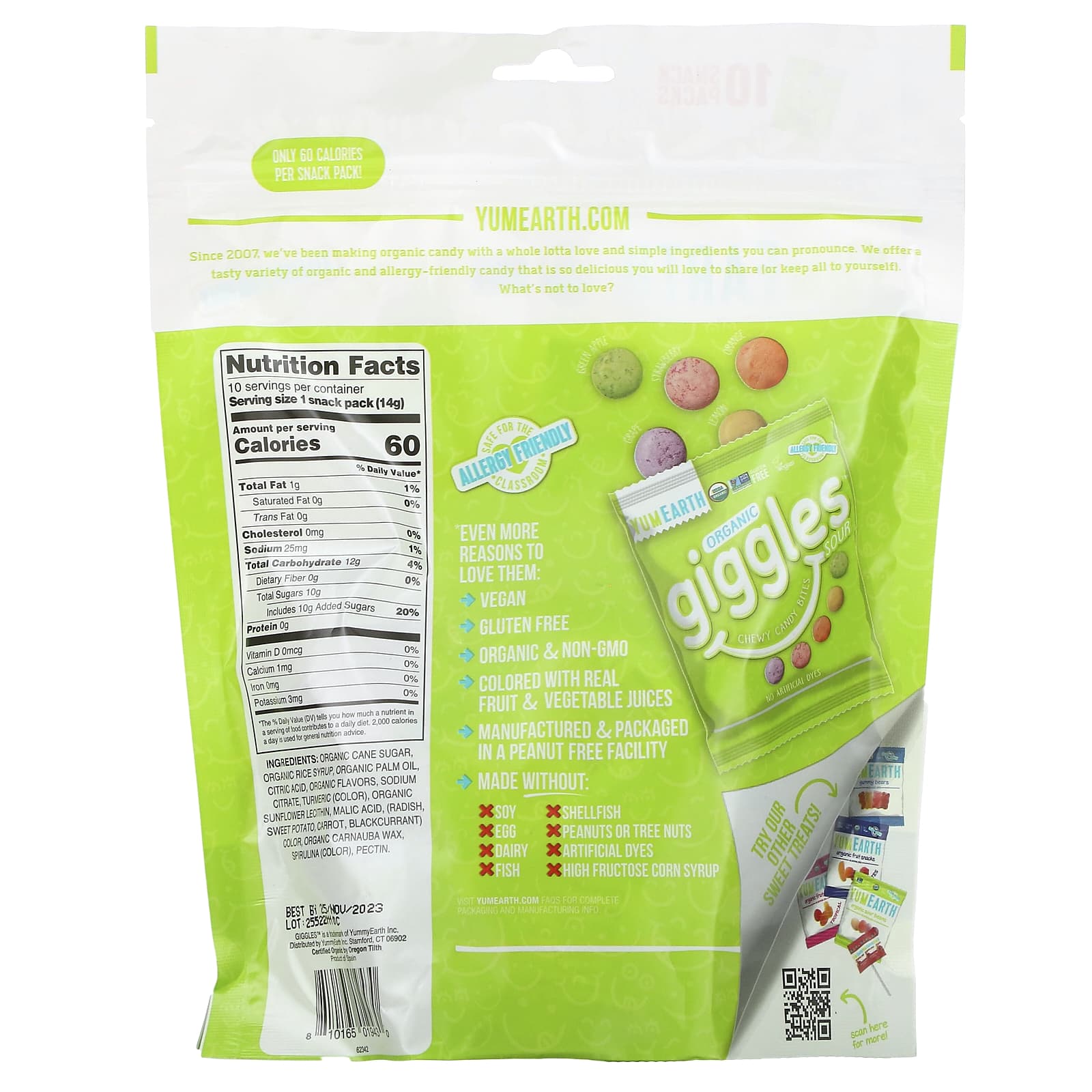 YumEarth, Organic Giggles, Sour, 10 Snack Packs, 0.5 oz (14 g) Each - Image 2