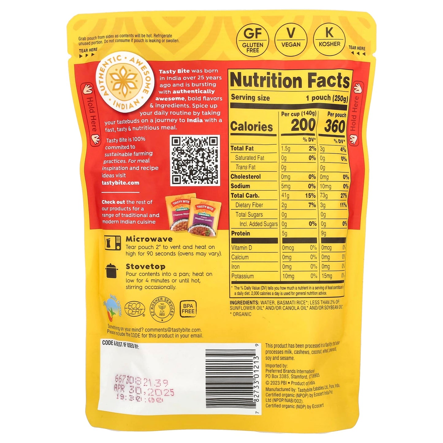 Tasty Bite, Organic Basmati Rice, 8.8 oz (250 g) - Image 2