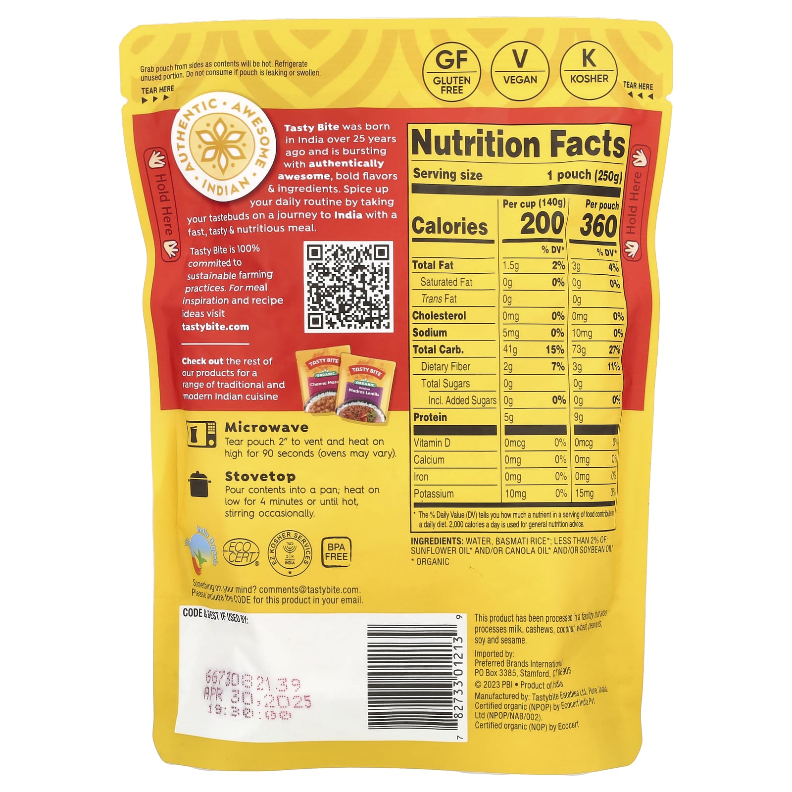 Tasty Bite, Organic Basmati Rice, 8.8 oz (250 g) - Image 2
