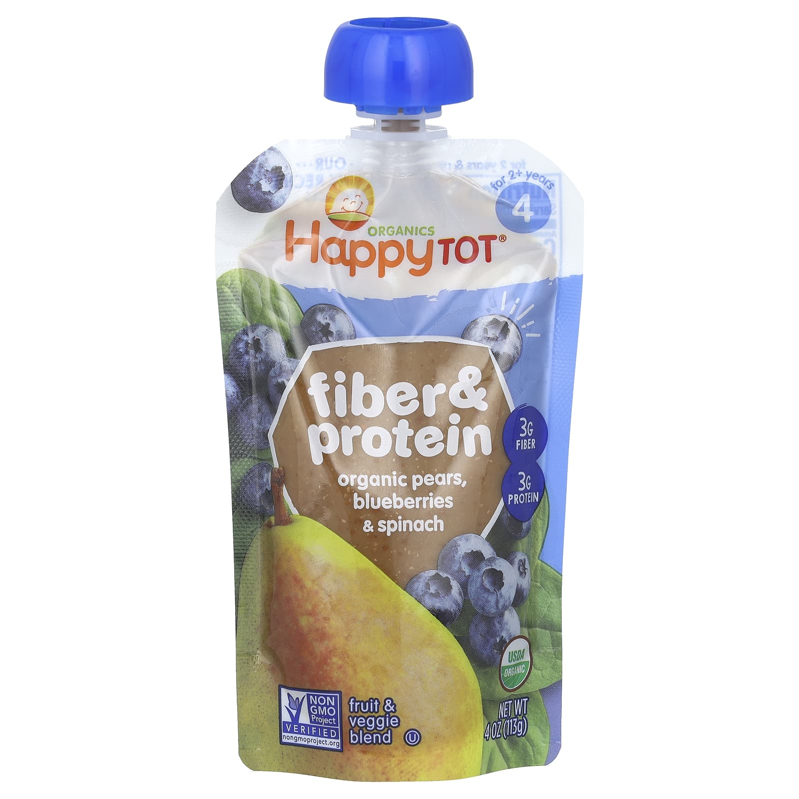 Happy Family Organics Organic Baby Food Pears, Blueberries & Spinach 4oz - Image 1