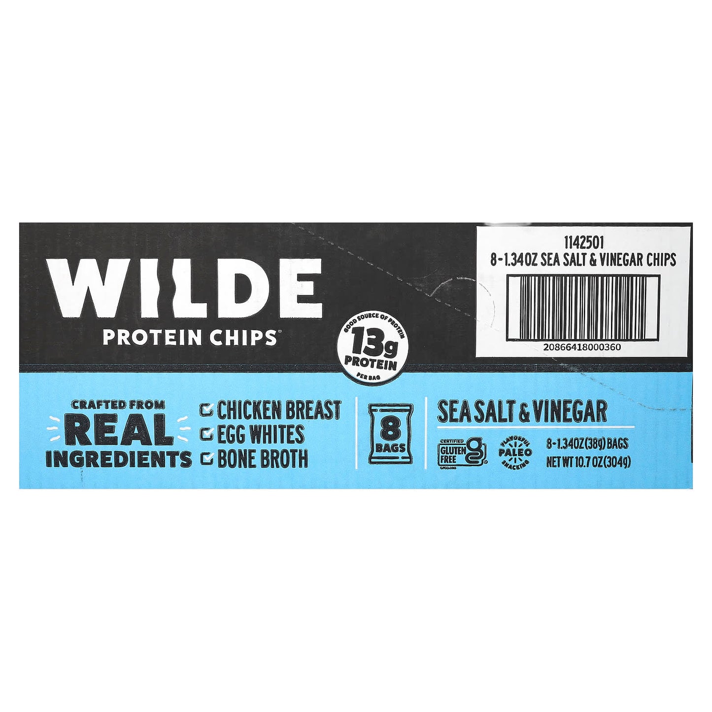 Wilde Brands, Protein Chips, Sea Salt & Vinegar, 8 Bags, 1.34 oz (38 g) Each - Image 2