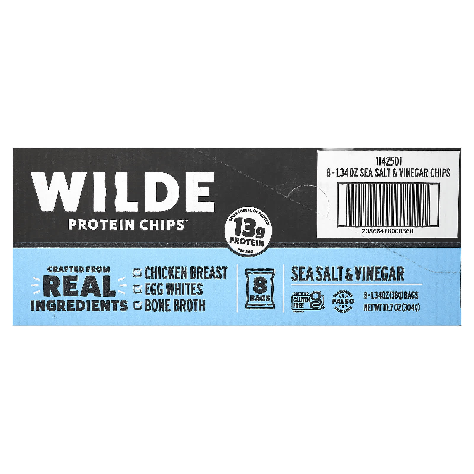 Wilde Brands, Protein Chips, Sea Salt & Vinegar, 8 Bags, 1.34 oz (38 g) Each - Image 2