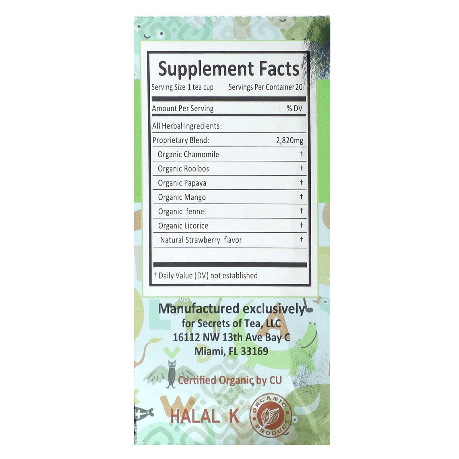 Secrets of Tea, Kids Magic Tea, Caffeine Free, Fruits, 20 Unbleached Tea Bags, 1.4 oz (40 g)