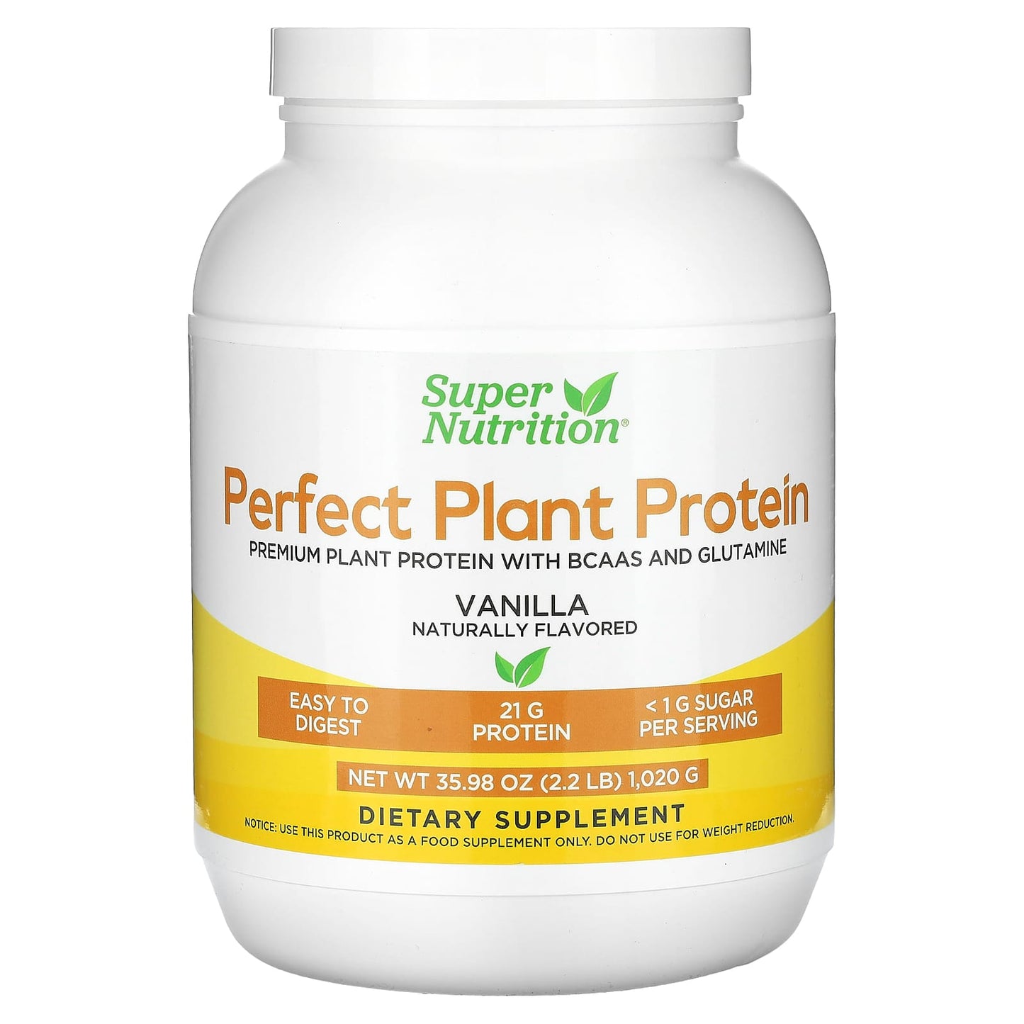 Super Nutrition Plant Protein Powder, Vanilla, 2.2 lbs - Image 1