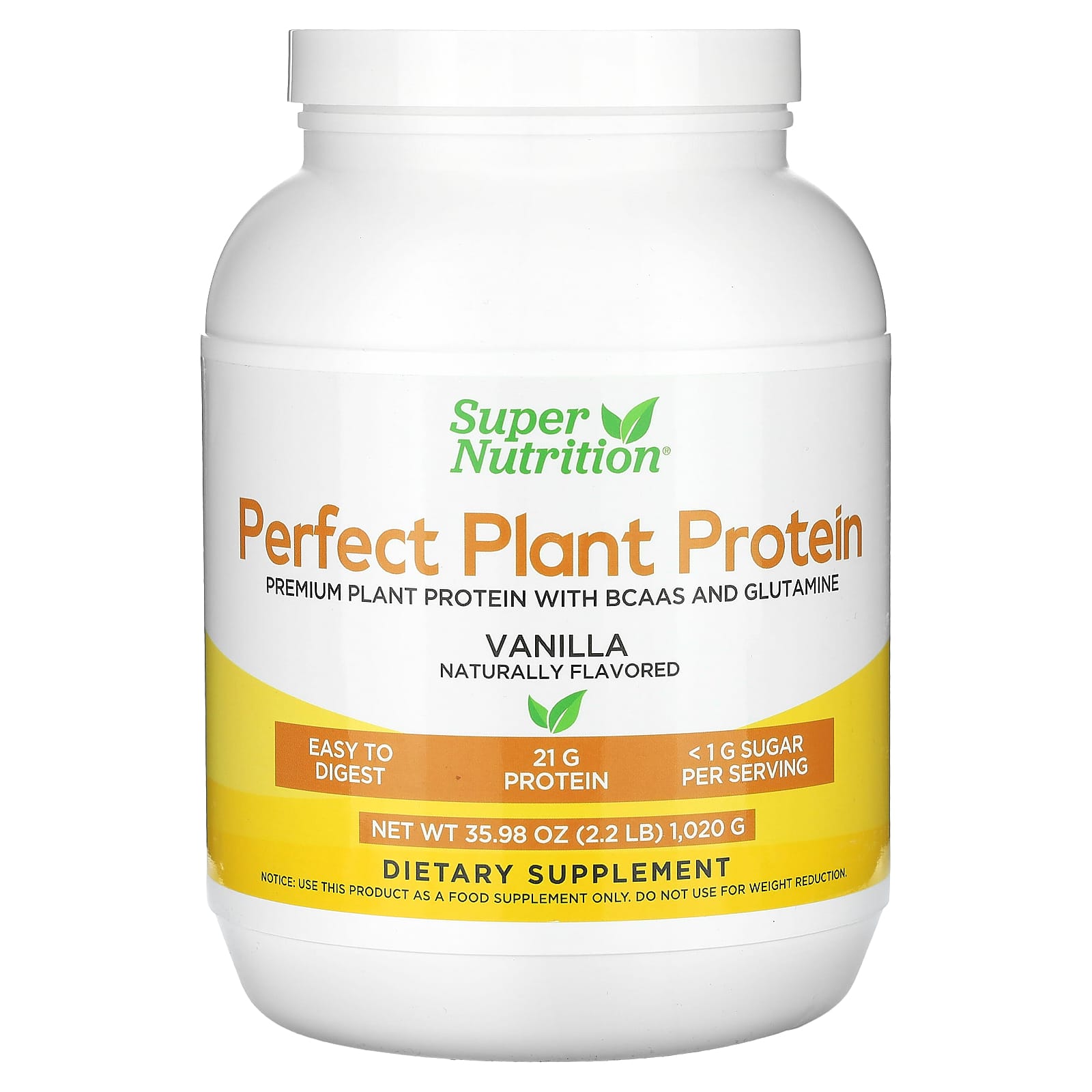 Super Nutrition Plant Protein Powder, Vanilla, 2.2 lbs - Image 1